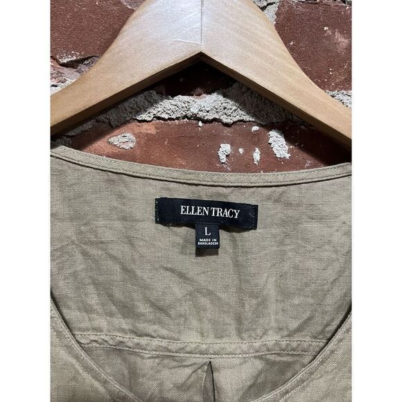Ellen Tracy Womens Brown Short Sleeve Linen Blouse Top Size Large 1/4 Zip - Picture 3 of 3